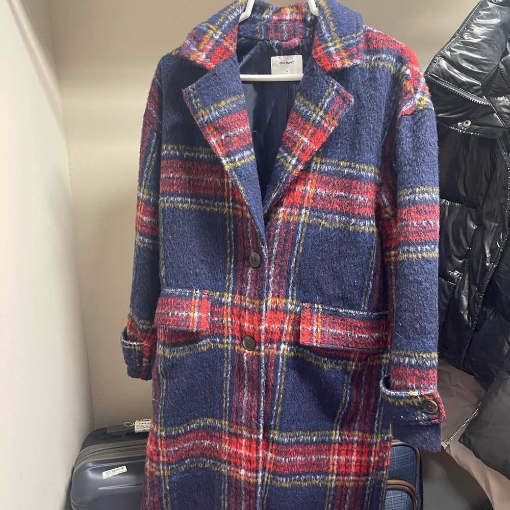 Old Navy Blue and Red Pea Coat Classic Wool-Blend